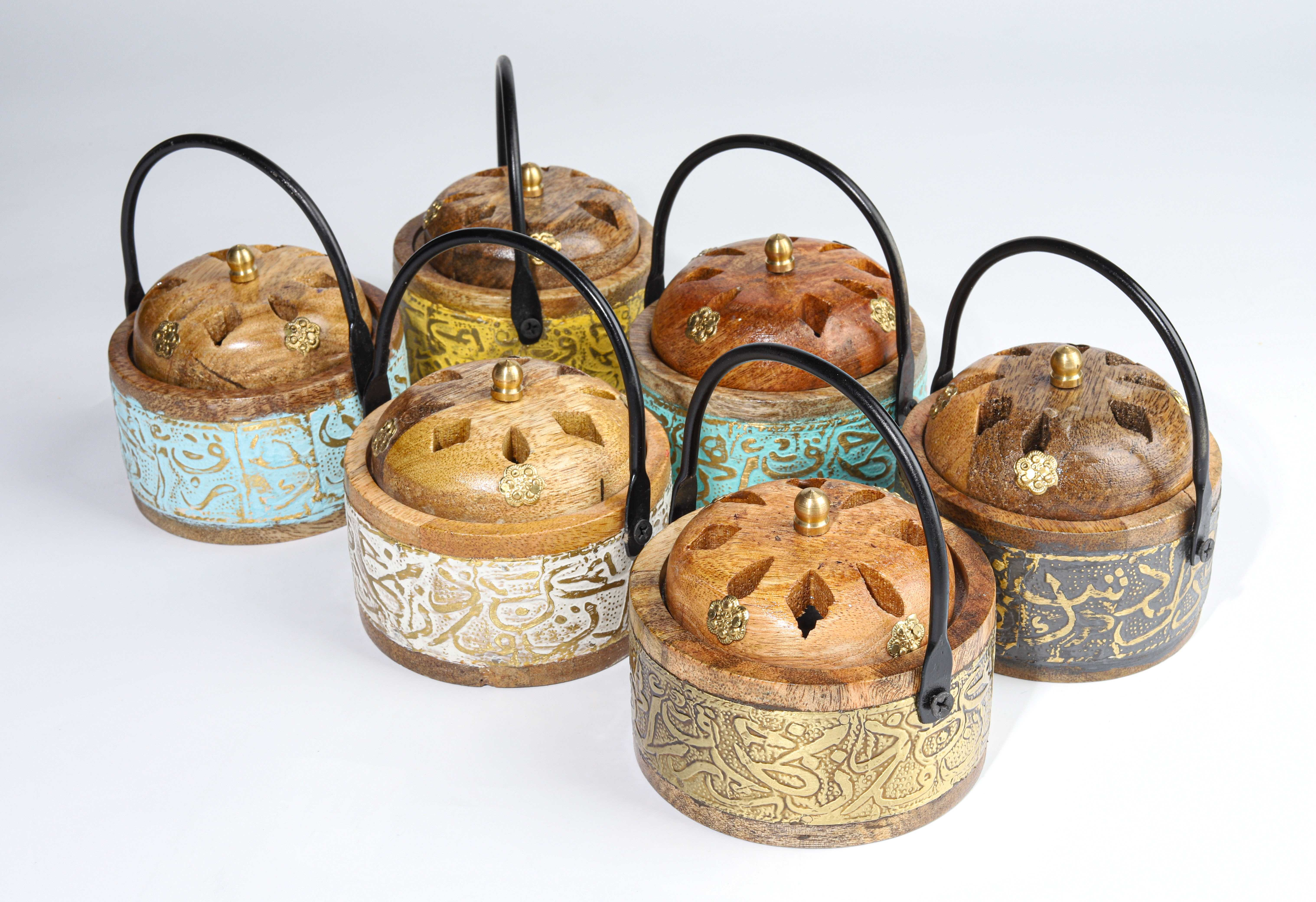 Handmade wooden incense burner with cover