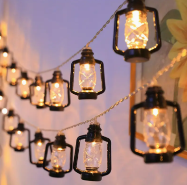 حبل اضاءة رمضان صغيرة بطارية - فانوس اسود