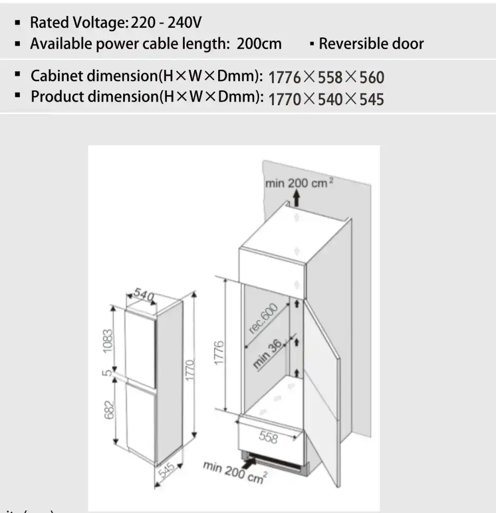 Hyundai Built-in Fridge 60cm 2
