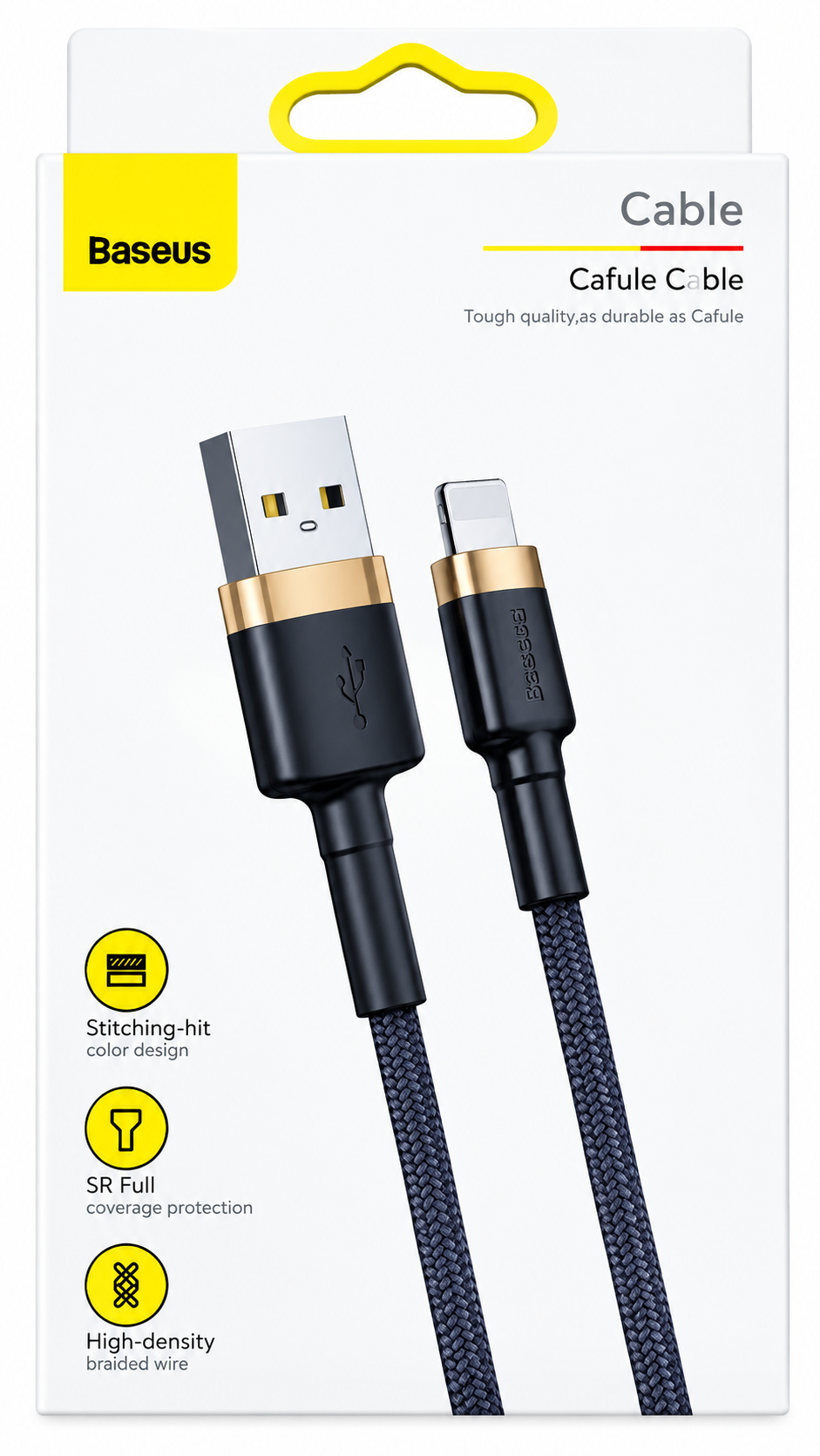كيبل ايفون بيسوس USB-Lightning اللون اسود مع ذهبي قماش 2متر