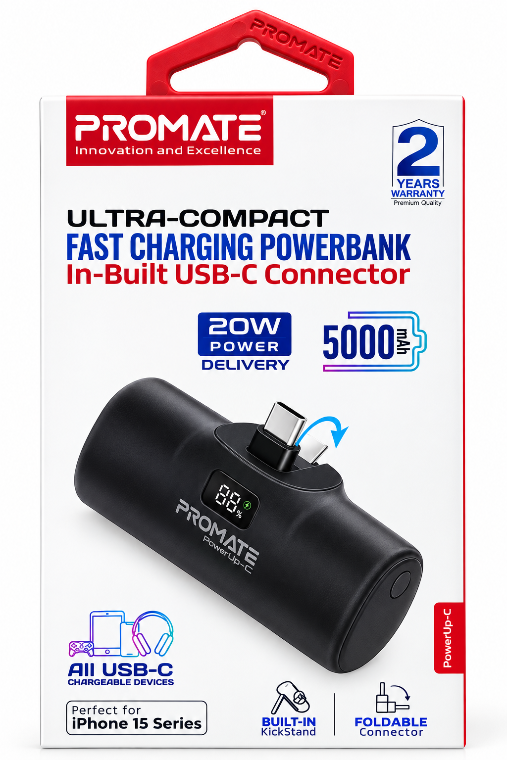 باور بانك صغير 5000 أمبير  Type C من PROMATE- PowerUp C BLACK