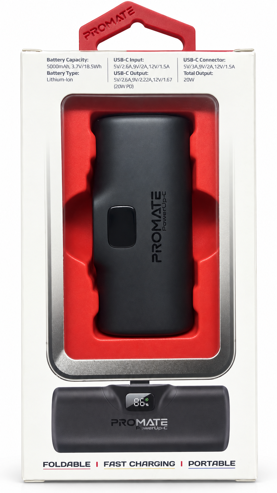 باور بانك صغير 5000 أمبير  Type C من PROMATE- PowerUp C BLACK 2