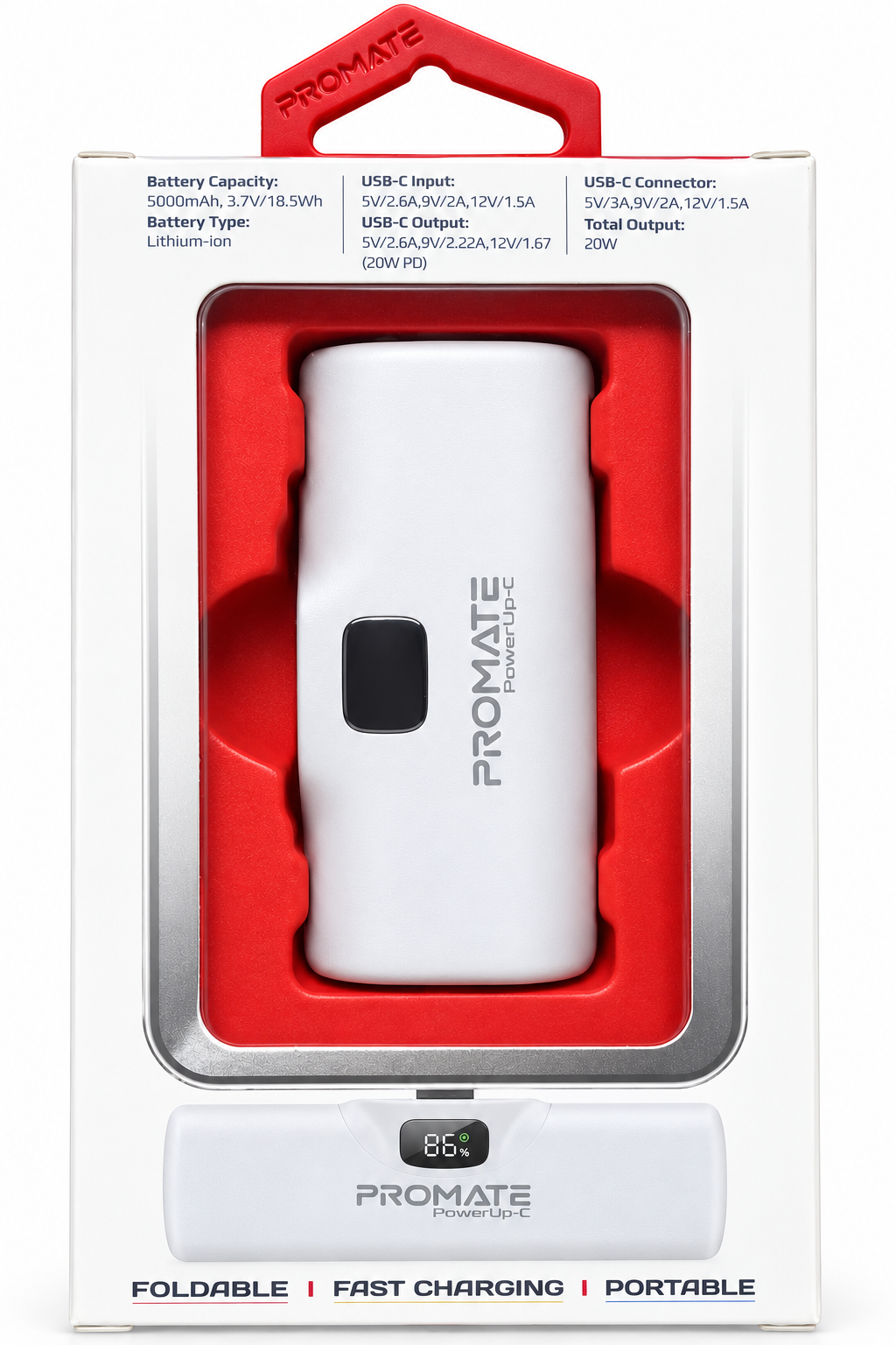 باور بانك صغير 5000 أمبير  Type C من PROMATE- PowerUp C WHITE 2