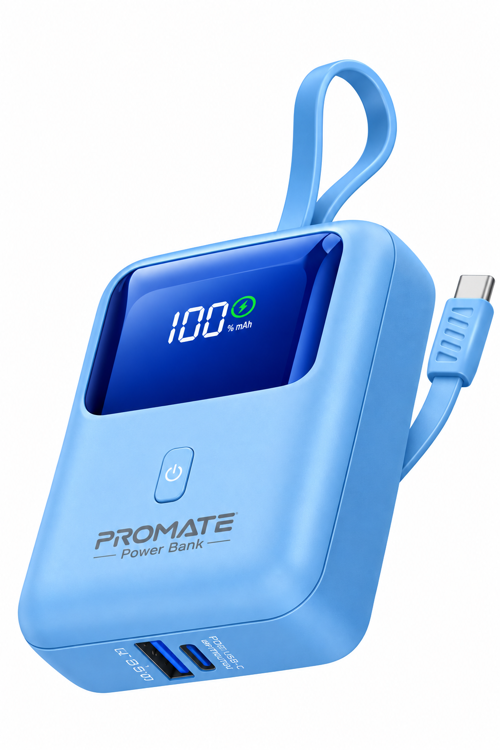 باور بنك 10000أمبير SUPER SPEED مع كيبلين مدمجين Type C و IPHONE من PROMATE-PowerPod 10 BLUE 2