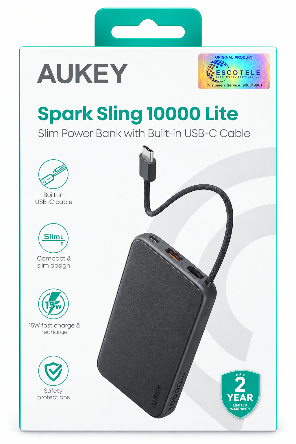 بوربانك سليم مزود بكيبل Spark Sling 10000 Lite PB-Y53 Type-C