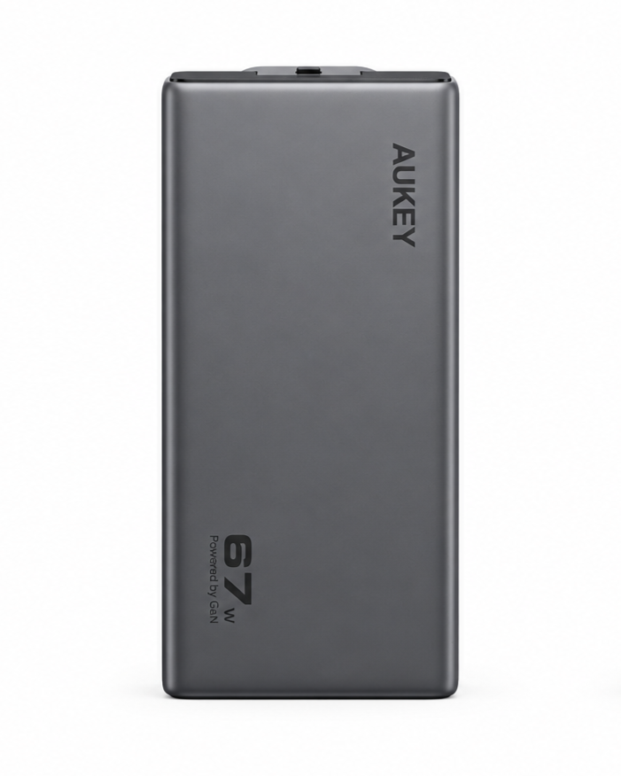 راس شاحن جداري كوميت سليم بقوة 67 واط منفذين تايب سي فيش سفر عالمي بتقنية القان من AUKEY 2