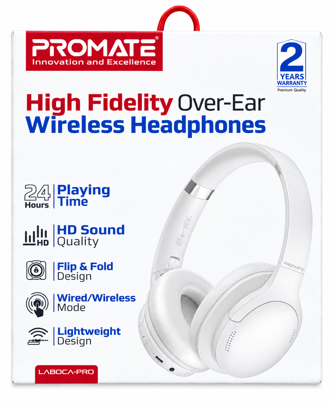 سماعات رأس لاسلكية ستريو عالية الدقة توضع فوق الأذن-white  Promate