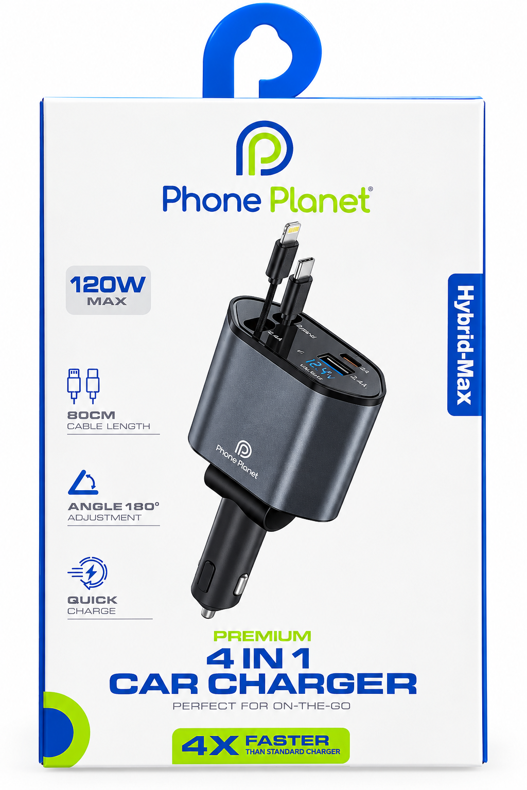 شاحن سيارة 4X1 بقوة 120W مع كيبلين مدمجة