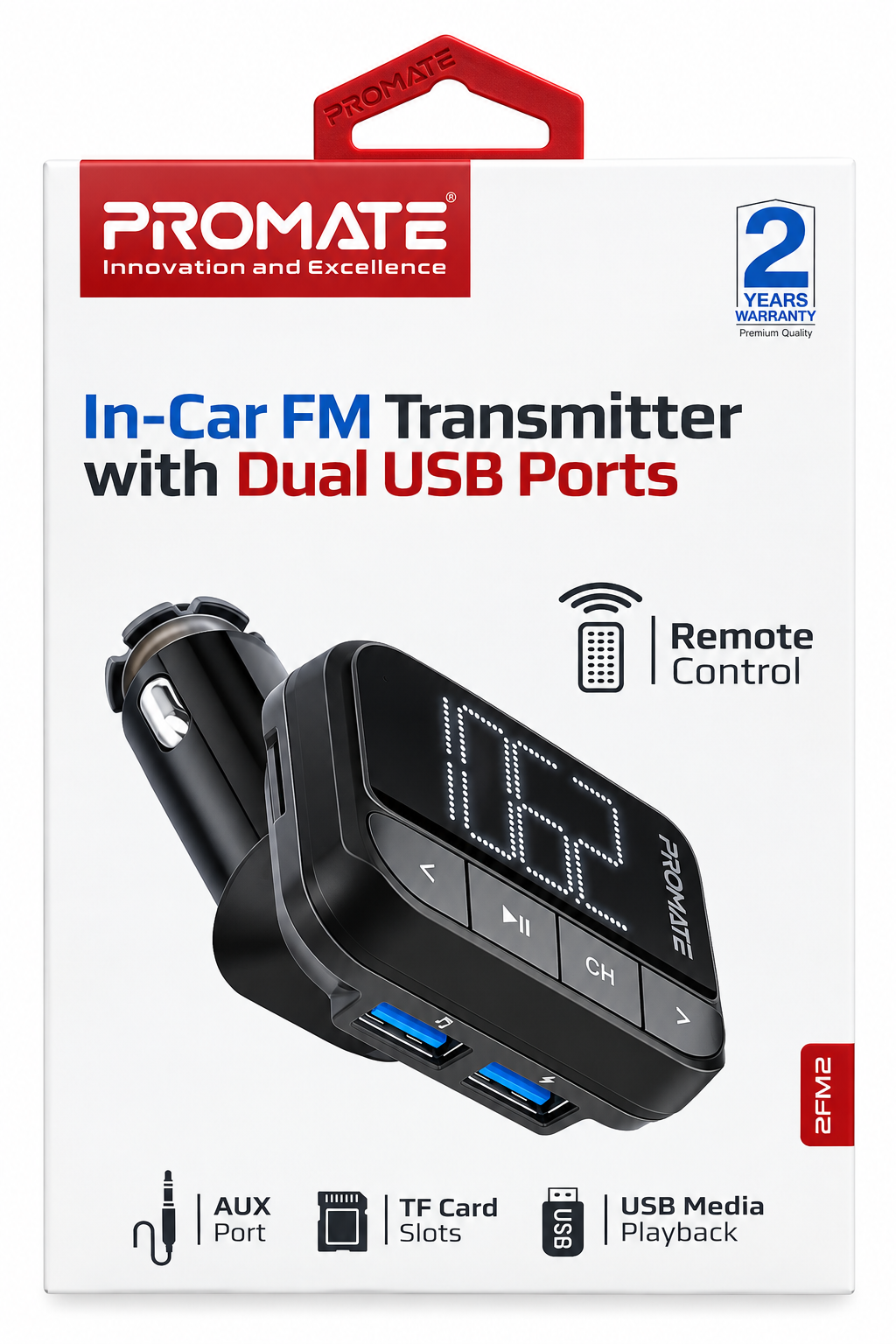 جهاز إرسال FM لاسلكي داخل السيارة مع منافذ شحن USB مزدوجة من PROMATE-ezFM2