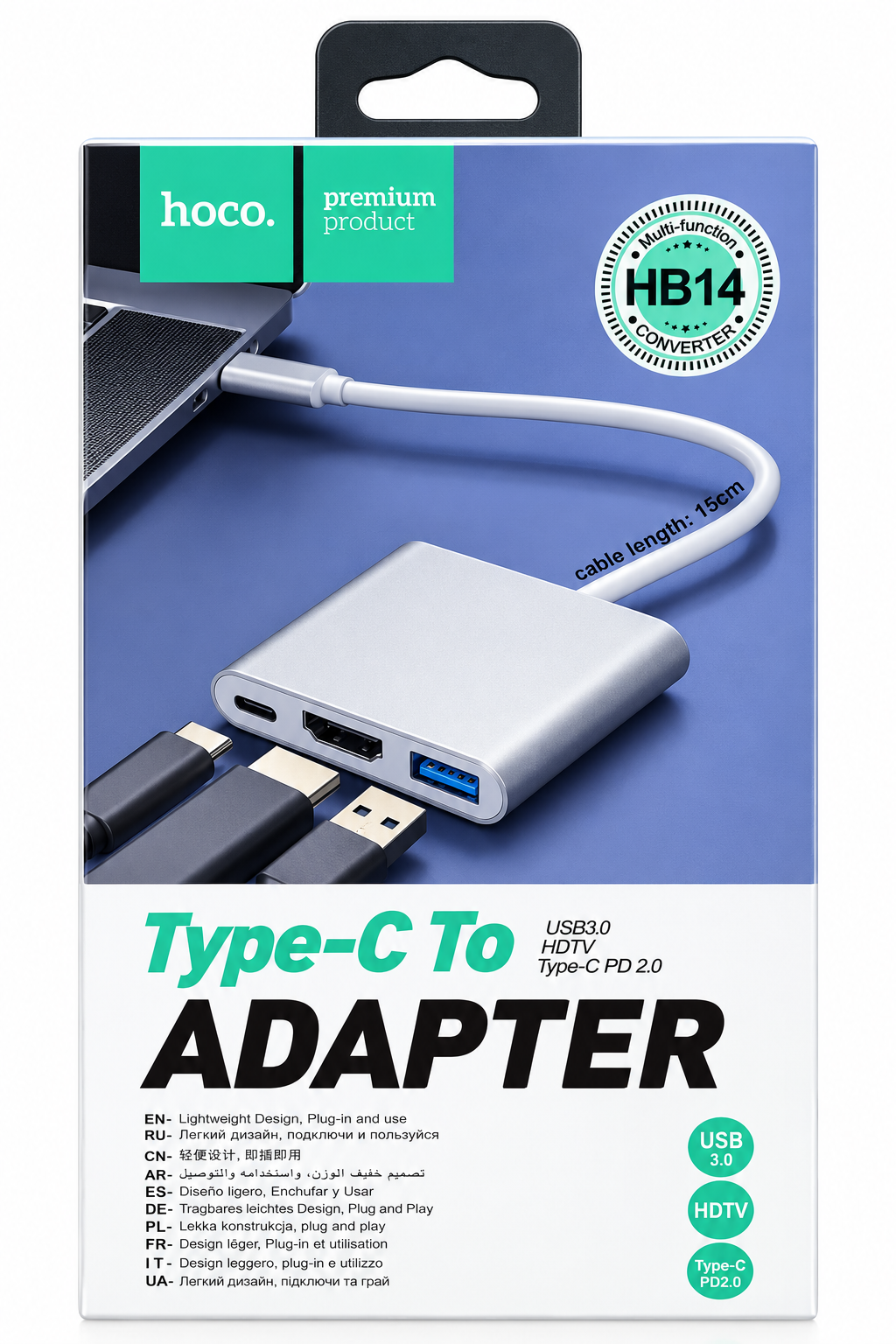 محول متعدد هوكو من Type c to USB HDTV and PD-3in 1