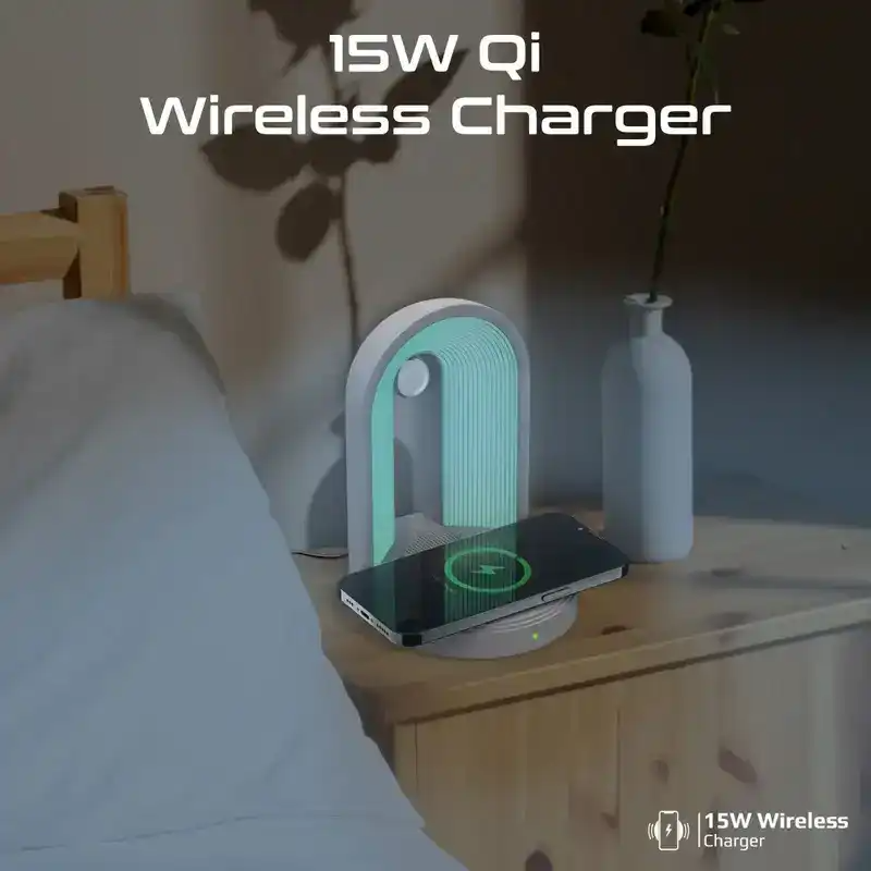 شاحن لاسلكي-15w متعدد الوظائف 3 في 1 مع مصباح LED ومكبر صوت بلوتوث 3
