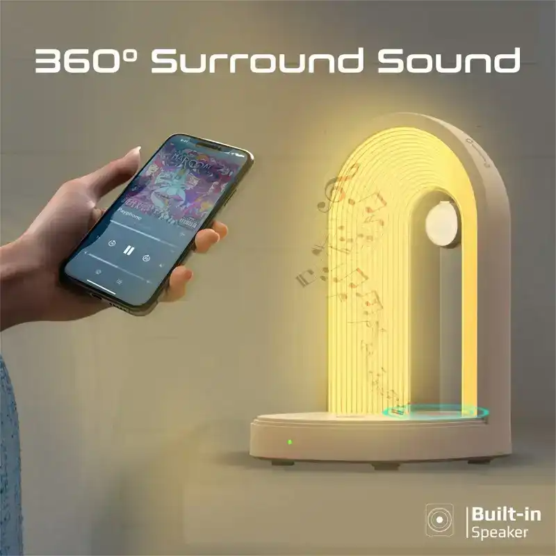 شاحن لاسلكي-15w متعدد الوظائف 3 في 1 مع مصباح LED ومكبر صوت بلوتوث 4