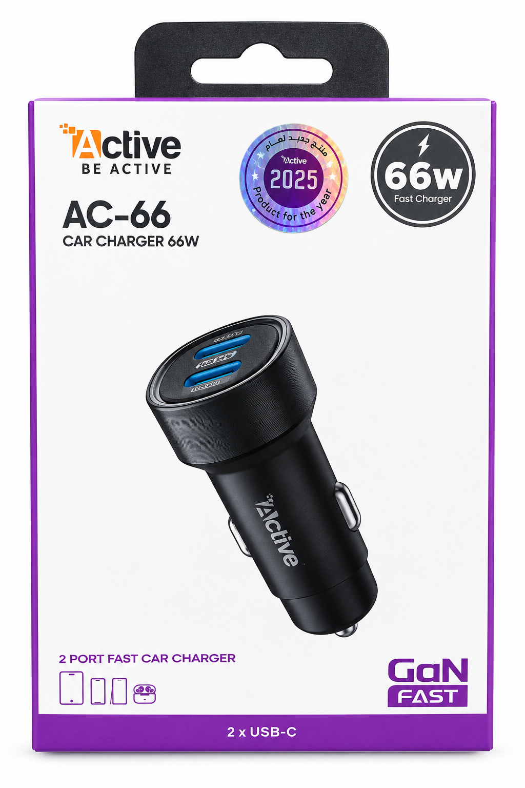 راس شاحن سيارة 2PD 66W من شركة AC66 Active