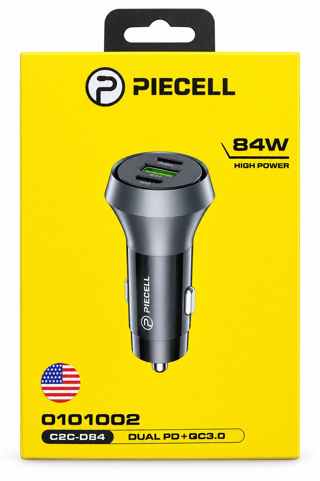 راس شاحن سيارة 2PD و 1 USB بقوة 84W من PIECELL